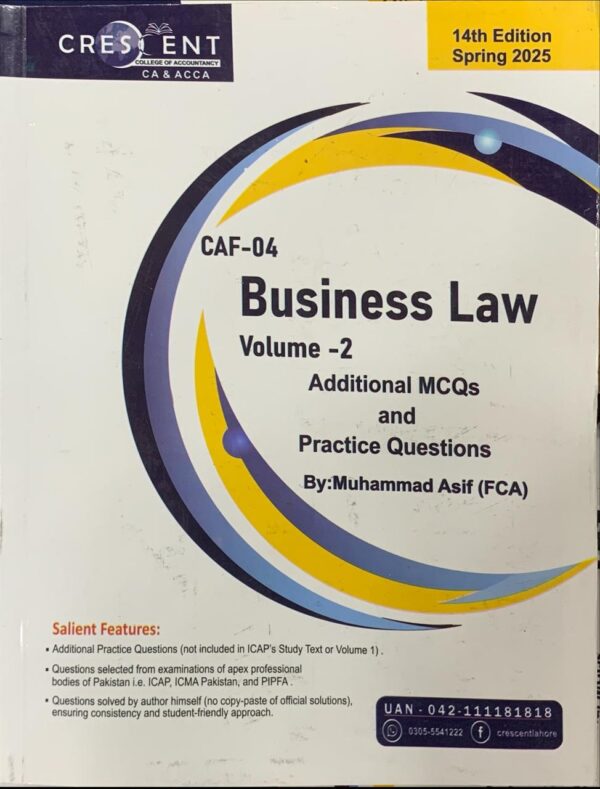 CAF-4 BUSINESS LAW VOLUME 2 BY SIR ASIF  CRECENT COLLEGE PUBLICATION